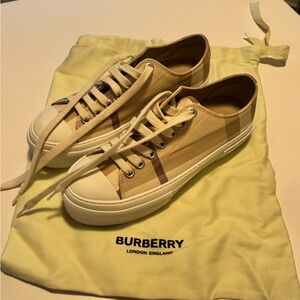 Burberry Beige and White Canvas Sneakers